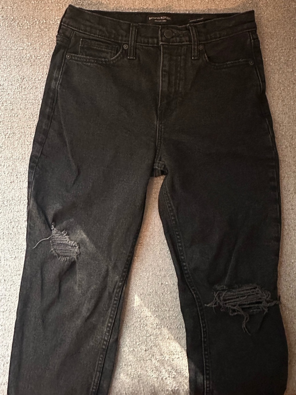 Banana Republic Black Distressed Straight-Leg Jeans